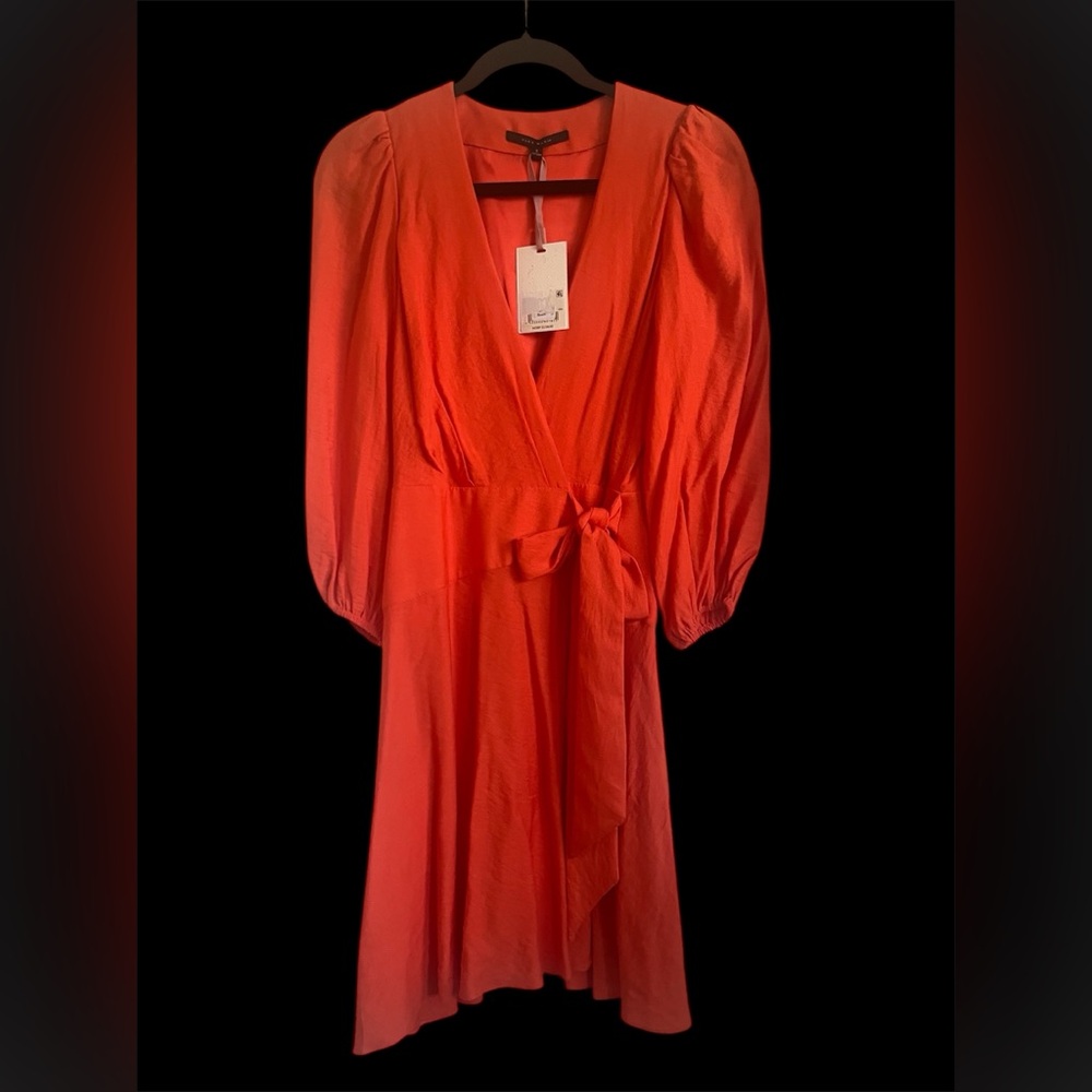Alex Marie Orange Enola Surplice V-neck 3/4 Sleeve Wrap Dress size2 NWT